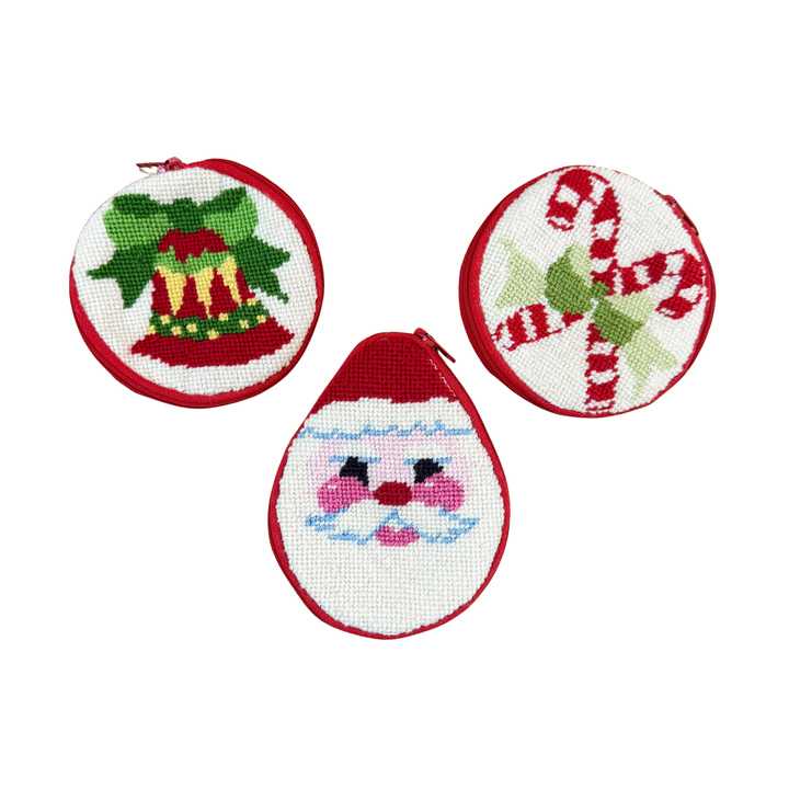 Set of Vintage Needlepoint Christmas Coin Purses