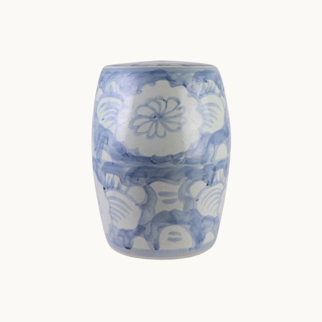 Blue and White Floral Garden Stool