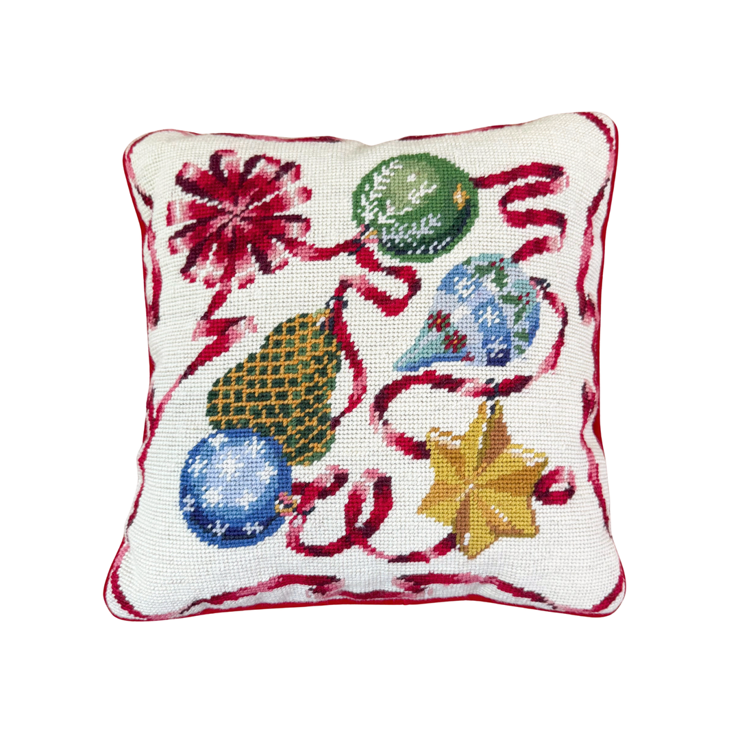 Vintage Christmas Ornament Needlepoint Pillow