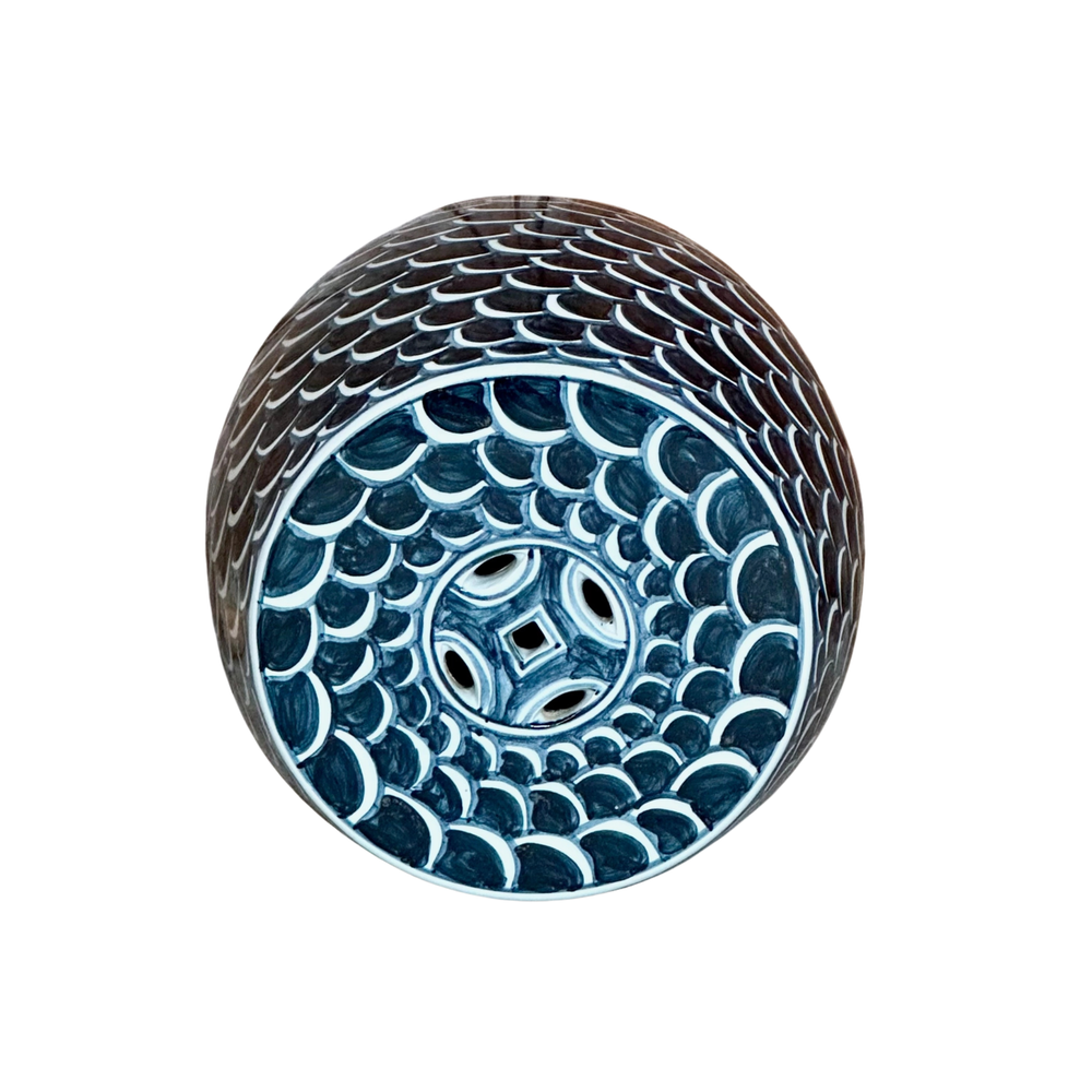 Dark Blue and White Scalloped Garden Stool