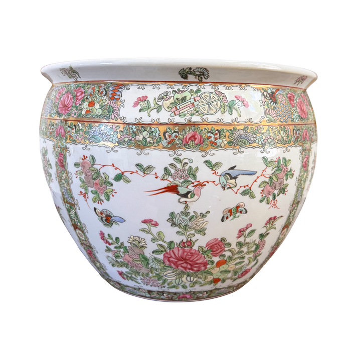 Vintage Large Rose Canton Fishbowl Planter