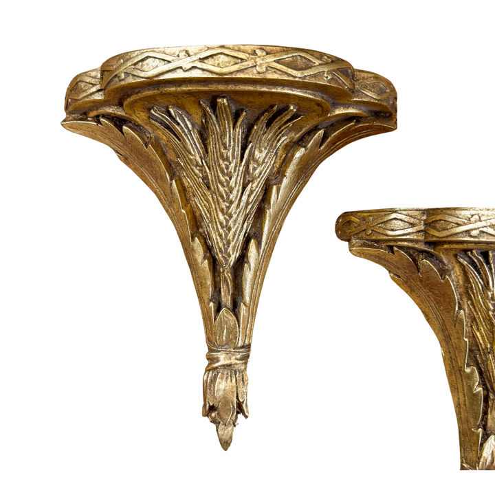 Vintage Pair of Gilt Wood Wheat Wall Sconces