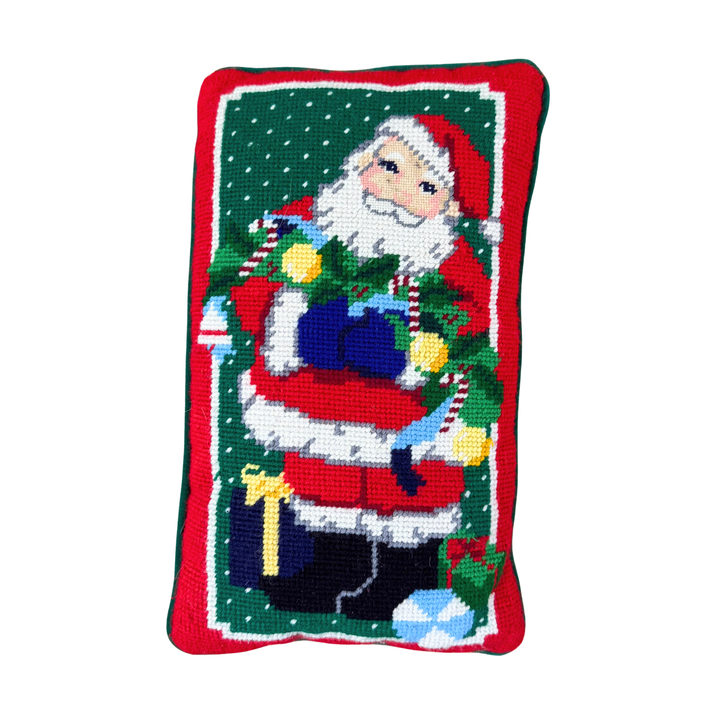 Vintage Santa Rectangular Needlepoint Pillow