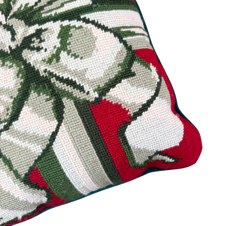 Vintage Bow Christmas Needlepoint Pillow