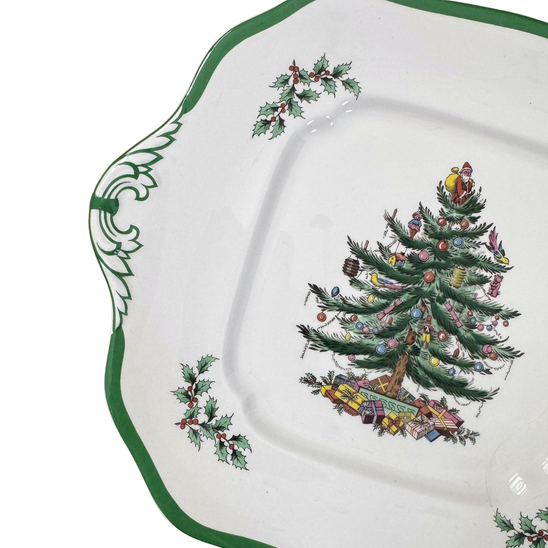 Vintage Spode Christmas Tree Square Handled Cake Plate
