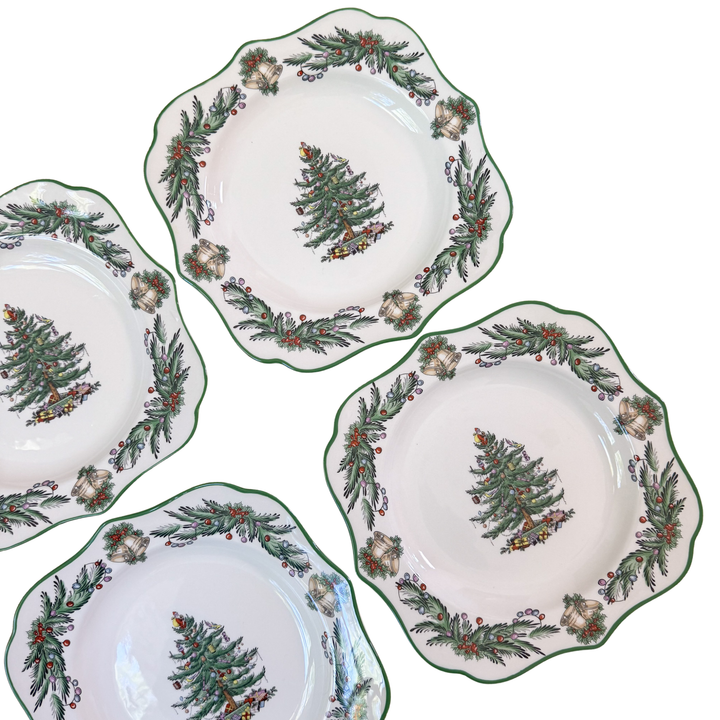 Set of Six Spode Christmas Tree Garland Square Salad Plates
