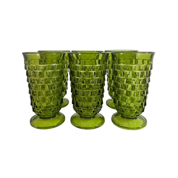 Set of Six Vintage Green Glass Tumblers