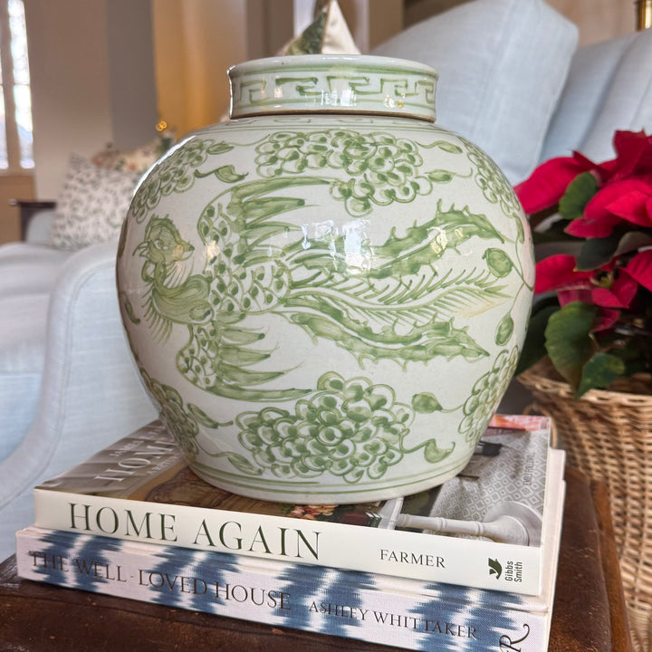 Green and White Phoenix Ginger Jar