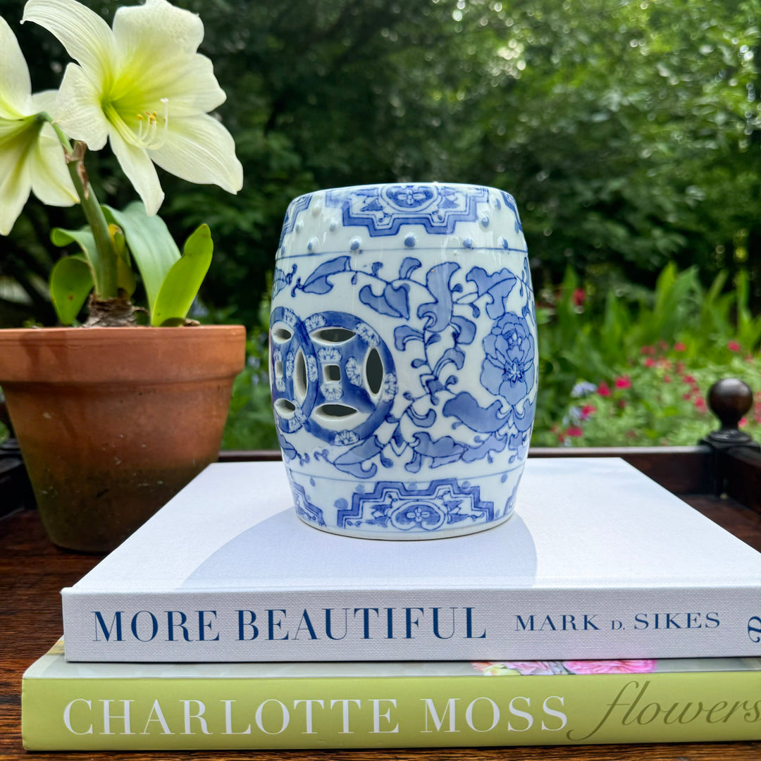 Vintage Mini Blue and White Garden Stool