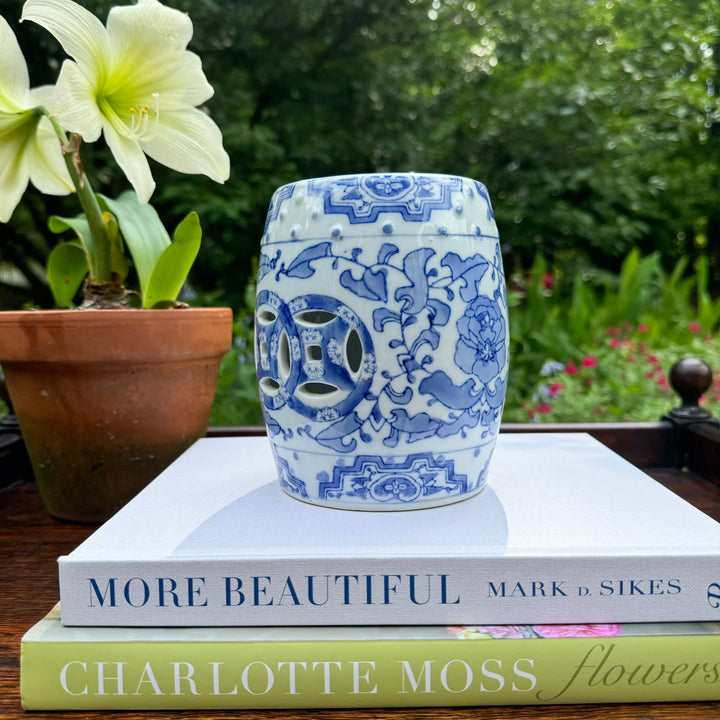 Vintage Mini Blue and White Garden Stool