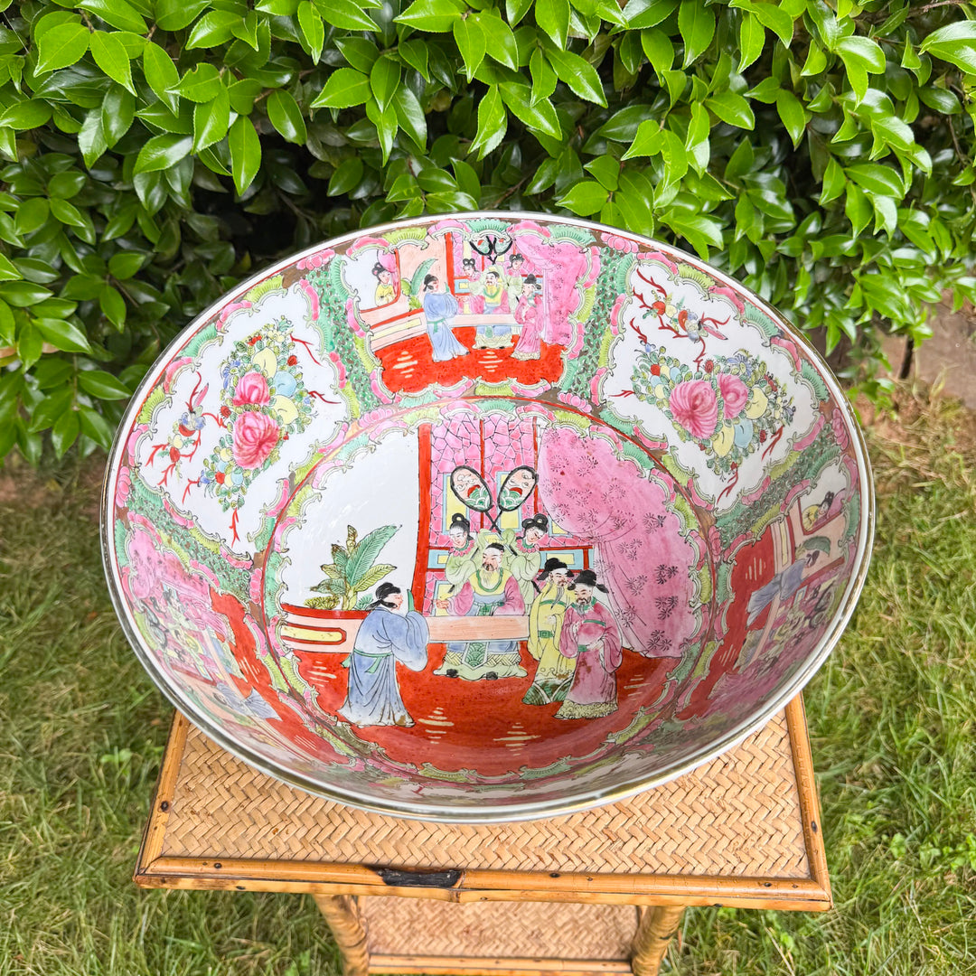 Vintage XL Rose Medallion Punch Bowl