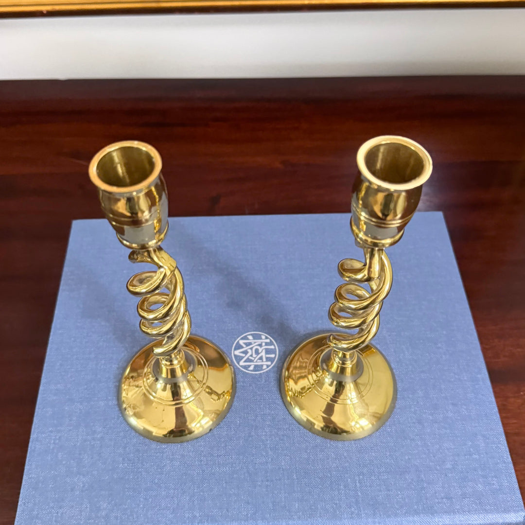 Pair of Brass Twisted Candlesticks