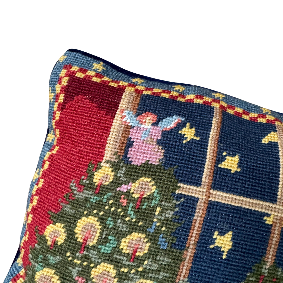 Vintage Christmas Tree & Toys Needlepoint Pillow