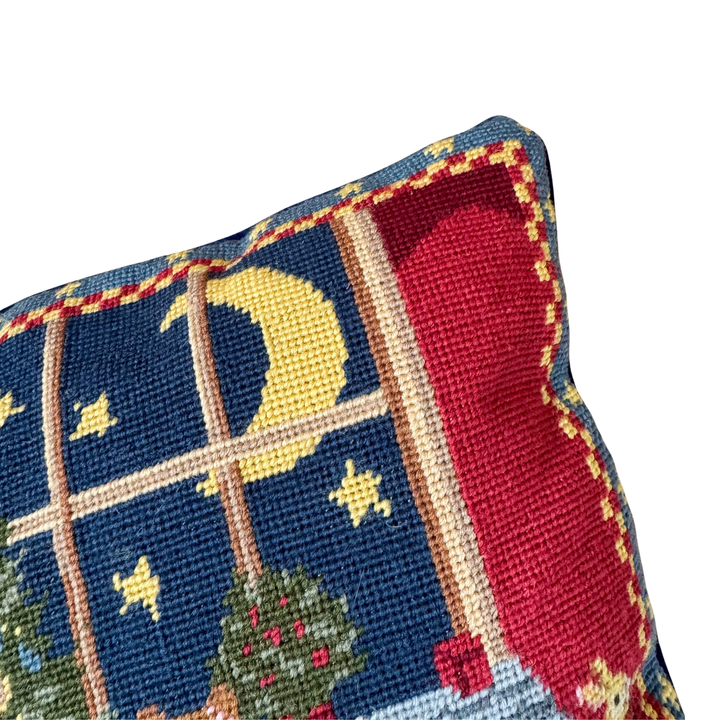 Vintage Christmas Tree & Toys Needlepoint Pillow