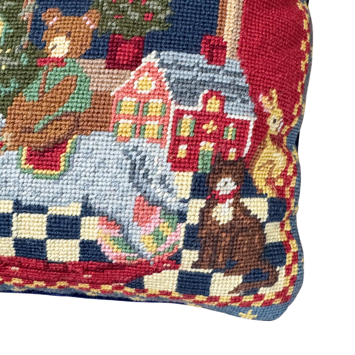 Vintage Christmas Tree & Toys Needlepoint Pillow