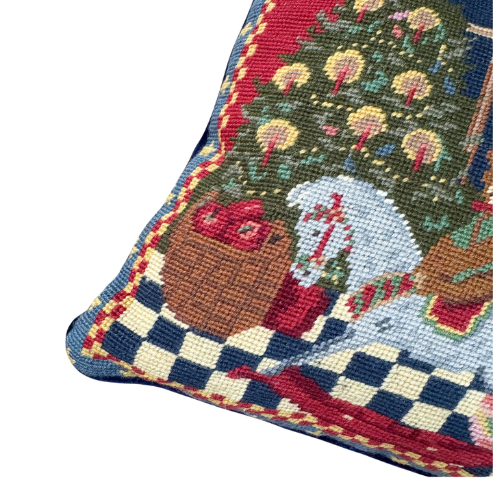 Vintage Christmas Tree & Toys Needlepoint Pillow