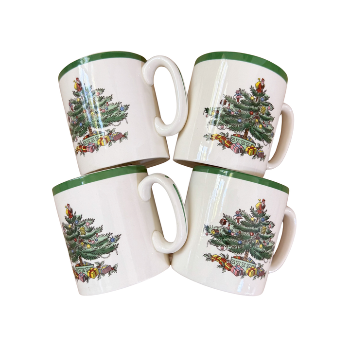 Vintage Set of Four Spode Christmas Tree Mugs