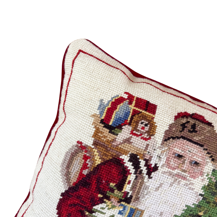 Vintage Santa and Christmas Tree Needlepoint Pillow
