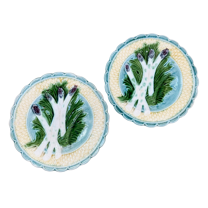 Pair of Antique French Majolica Asparagus Plates
