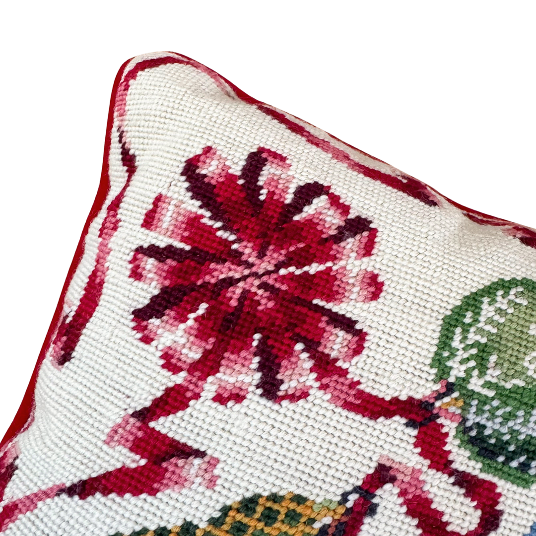 Vintage Christmas Ornament Needlepoint Pillow