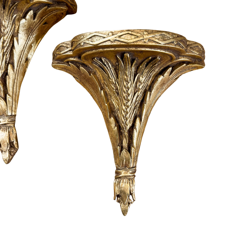 Vintage Pair of Gilt Wood Wheat Wall Sconces