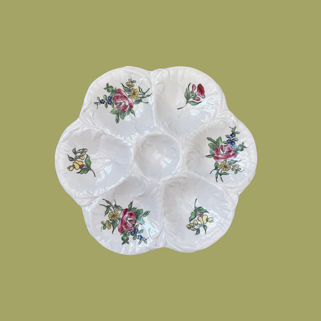 Antique Luneville French Floral Oyster Plates