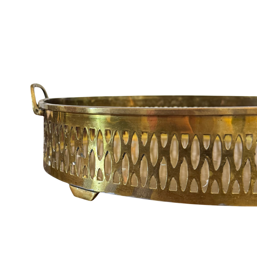 Vintage Brass Gallery Tray with Handles