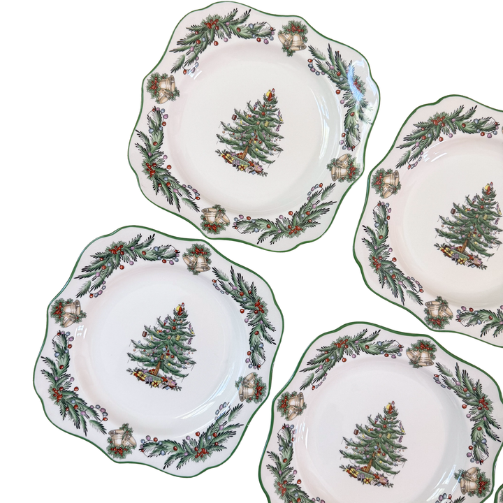 Set of Six Spode Christmas Tree Garland Square Salad Plates