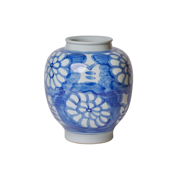 Hand Painted Floral Blue and White Vase