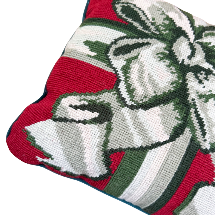Vintage Bow Christmas Needlepoint Pillow