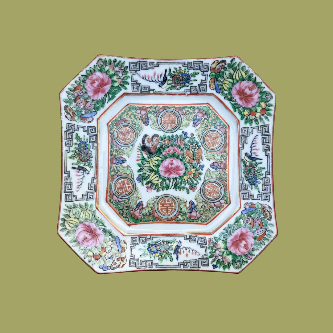 Pair of Square Rose Canton Plates
