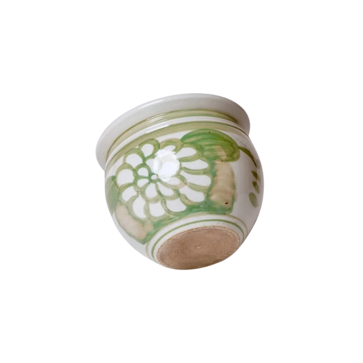 Green and White Floral Planter