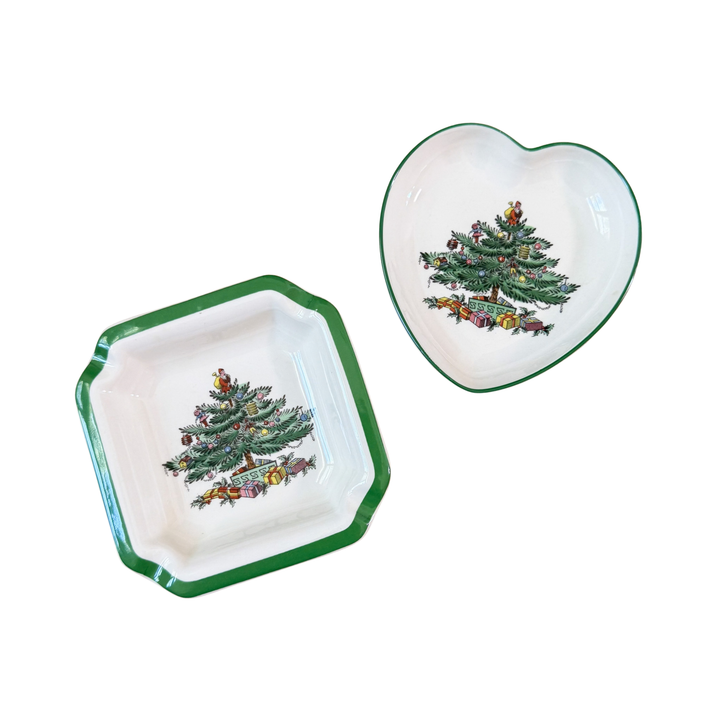 Pair of Vintage Spode Christmas Tree Trinket Dishes