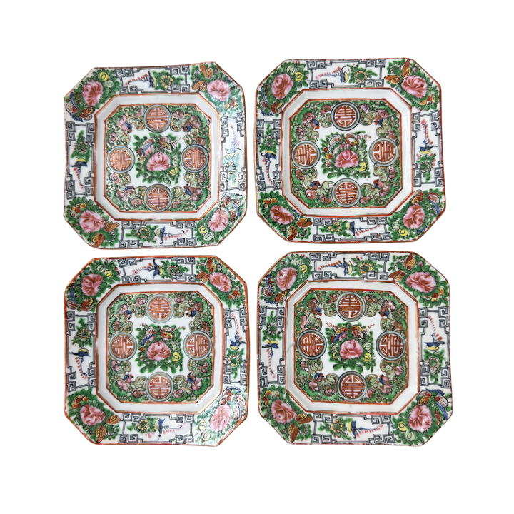 Antique Small Rose Canton Square Plates - Sold Individually