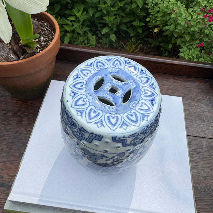 Vintage Mini Blue and White Garden Stool