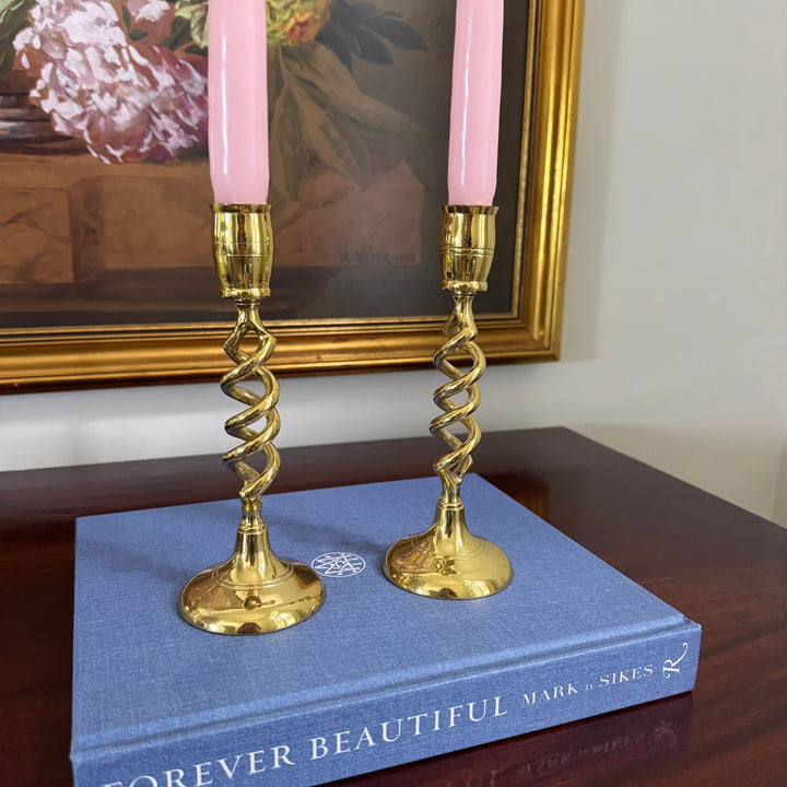 Pair of Brass Twisted Candlesticks