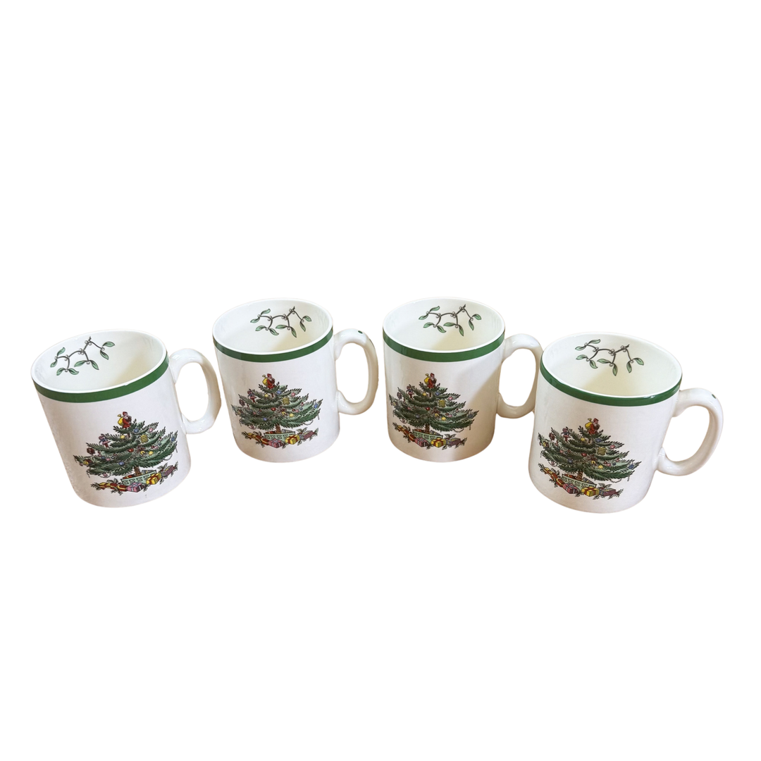 Vintage Set of Four Spode Christmas Tree Mugs