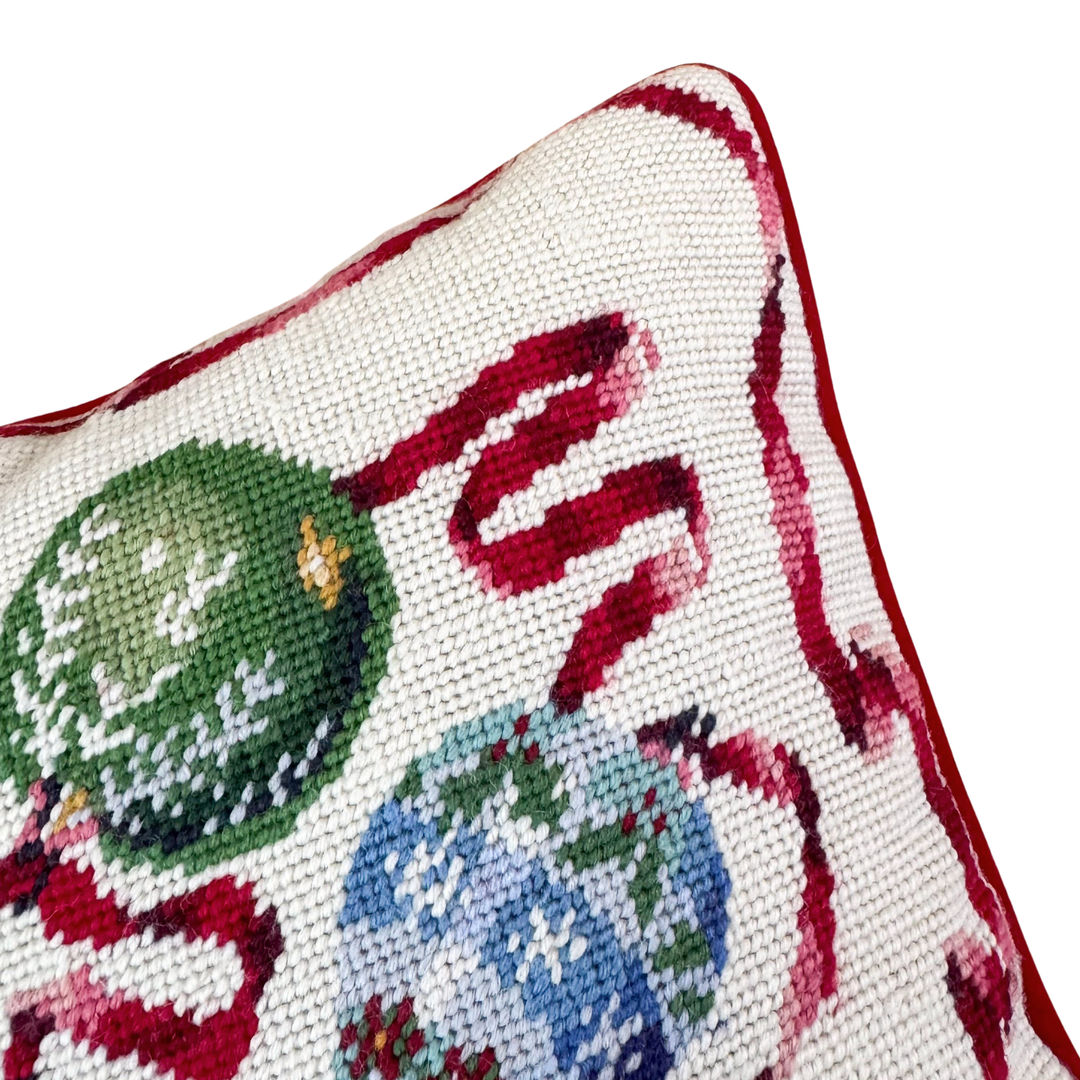 Vintage Christmas Ornament Needlepoint Pillow
