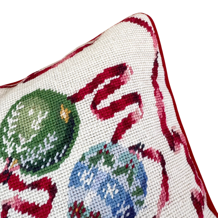 Vintage Christmas Ornament Needlepoint Pillow