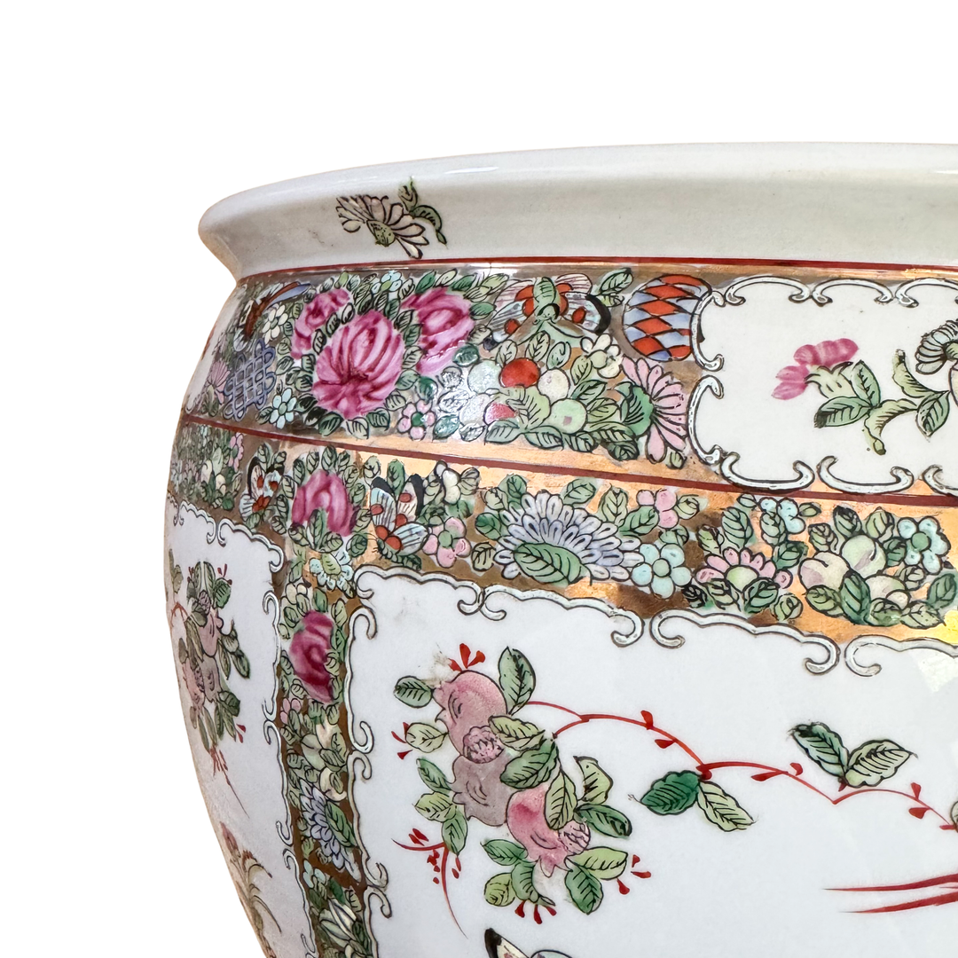 Vintage Large Rose Canton Fishbowl Planter