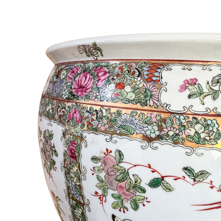 Vintage Large Rose Canton Fishbowl Planter