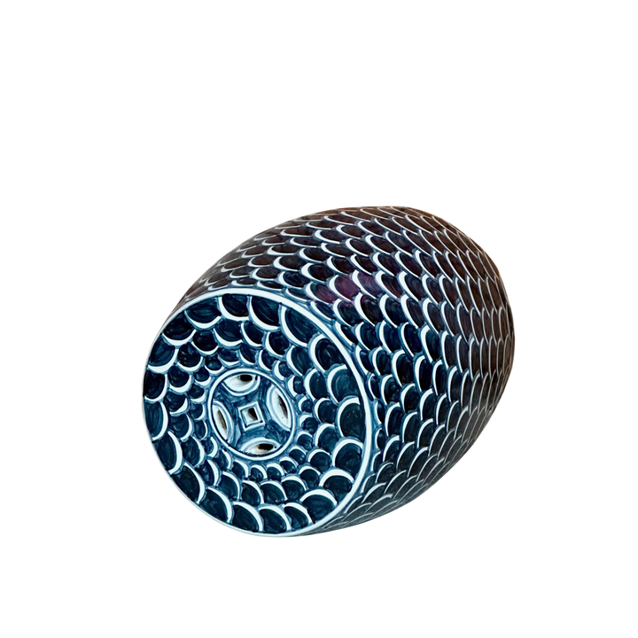 Dark Blue and White Scalloped Garden Stool