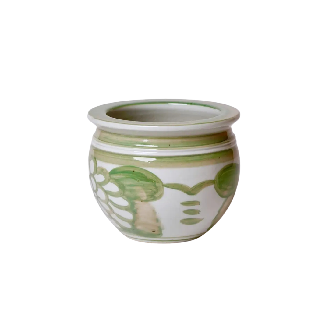 Green and White Floral Planter