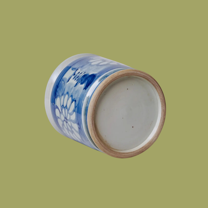 Hand Painted Floral Blue and White Porcelain Cachepot