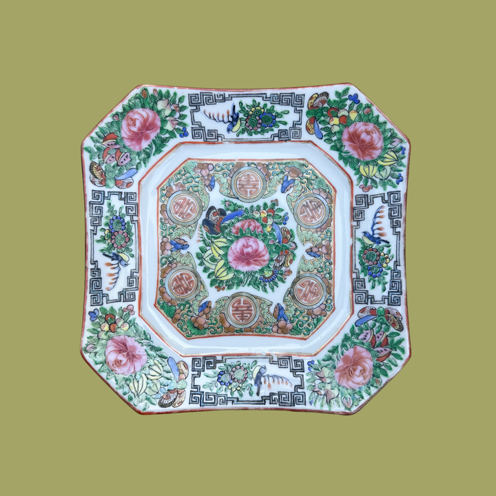 Pair of Square Rose Canton Plates