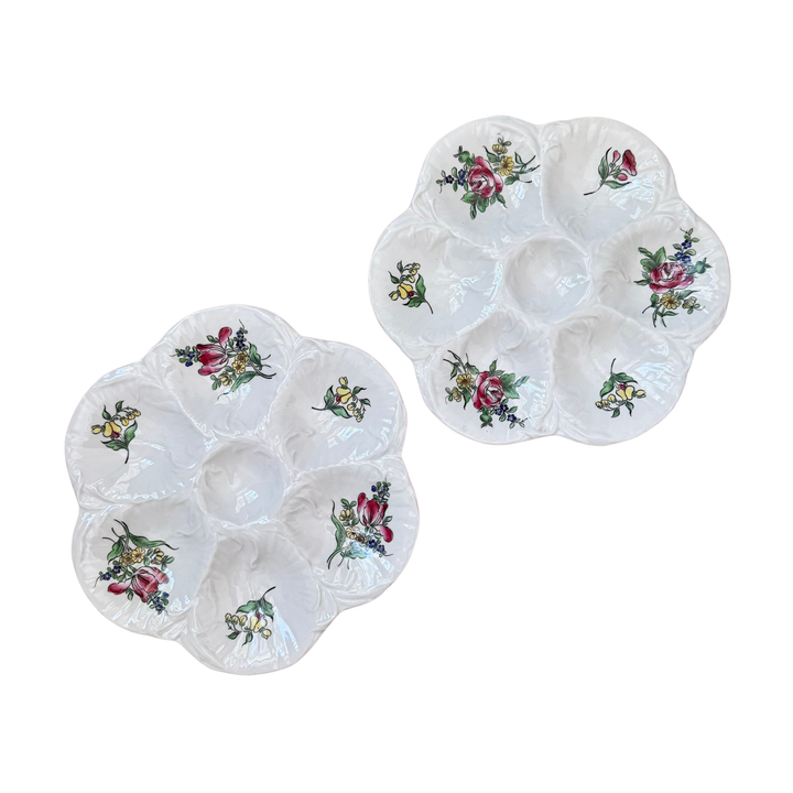 Antique Luneville French Floral Oyster Plates