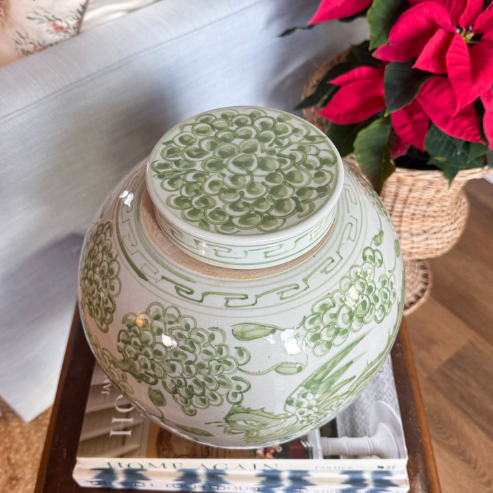 Green and White Phoenix Ginger Jar