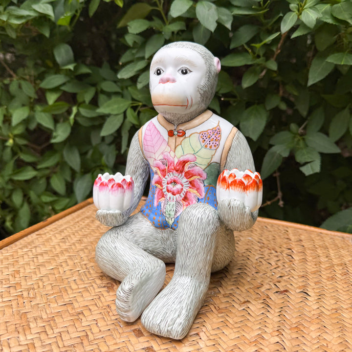 Tobacco Leaf Monkey Lotus Candle Holder