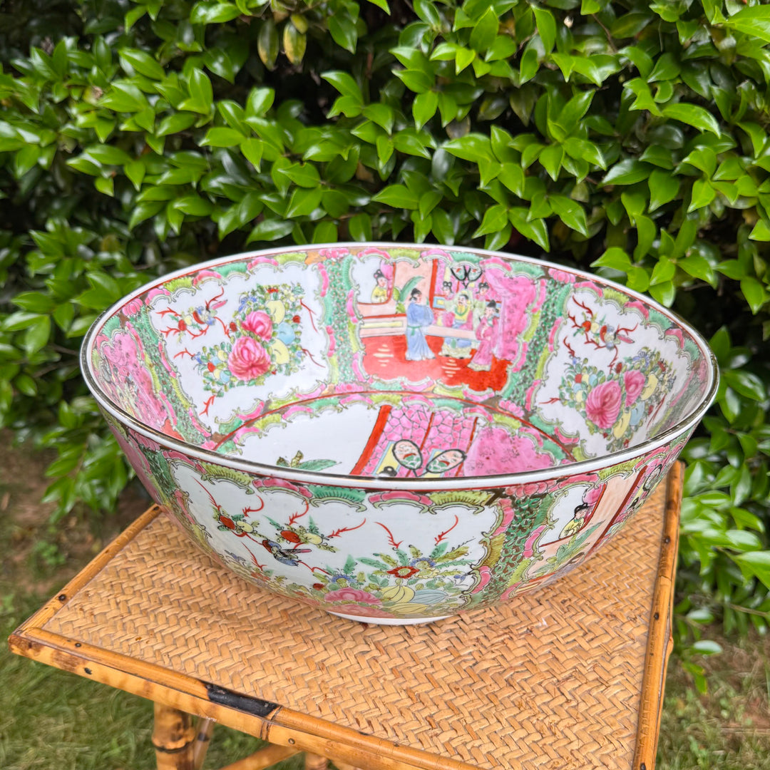 Vintage XL Rose Medallion Punch Bowl