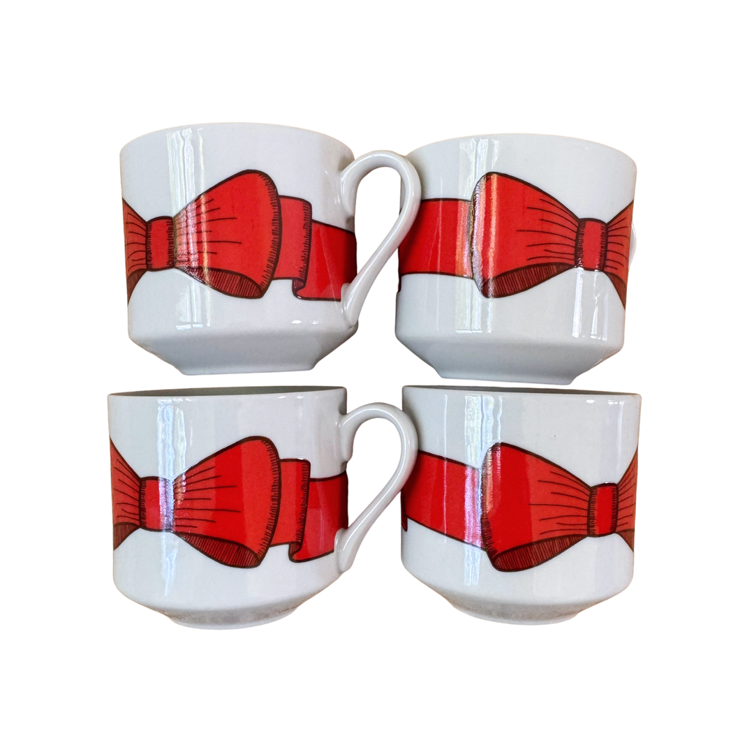 Vintage Fitz and Floyd Holly Wreath Bow Mugs
